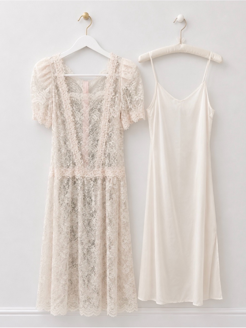 Vintage Cachet By Bari Protas Pink Lace Dress and Slip